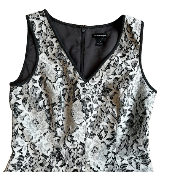 Club Monaco Ashby Lace Overlay Dress Size 8 Wool White Gray Fit and Flare V Neck - Picture 7 of 15